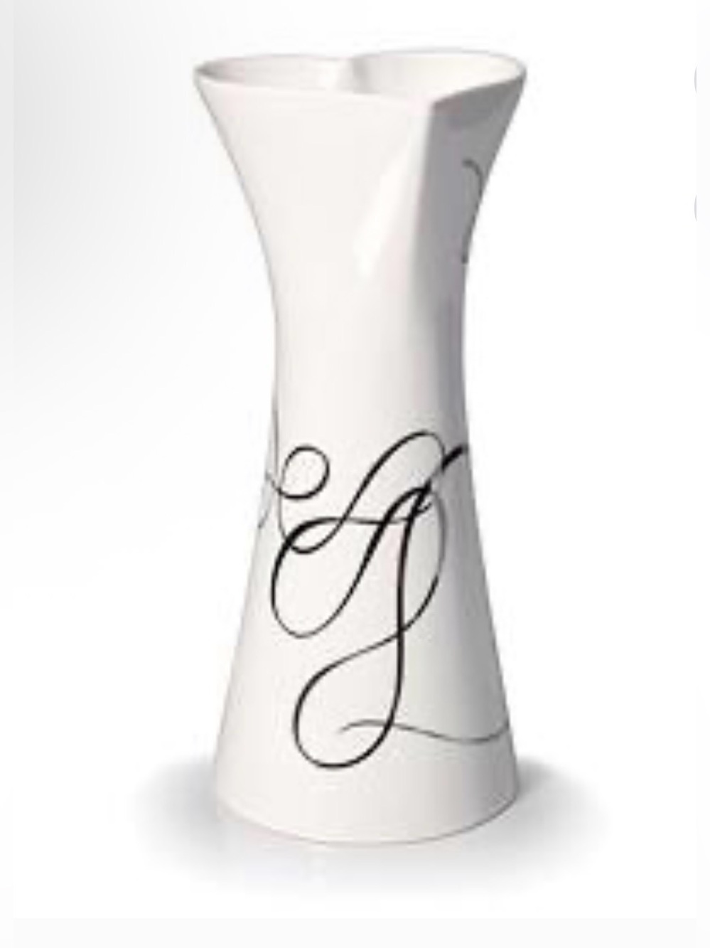 White Decorative Ceramic Vase with Black Script Accent